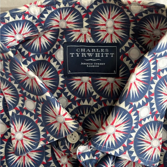 Charles Tyrwhitt London Men’s Shirt L Geometric Compass Star Print Long Sleeve - Picture 3 of 4
